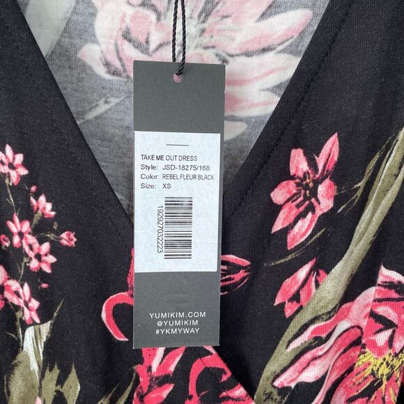 YUMI KIM Take Me Out Dress Rebel Fleur Black Size XS Floral NWT Ruched Jersey - Picture 6 of 9